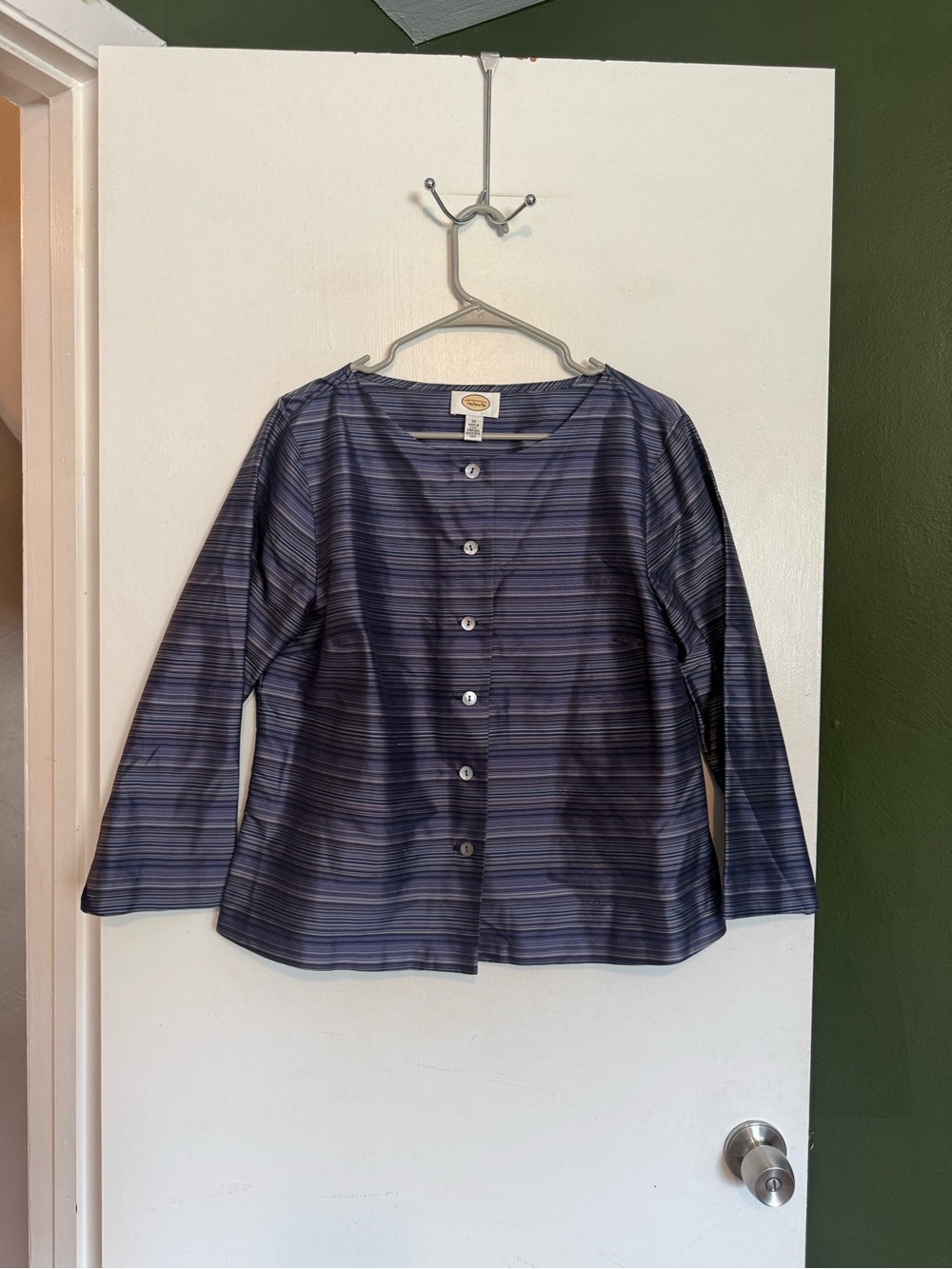 Vintage Talbots blue and purple striped silk button down blouse size 14